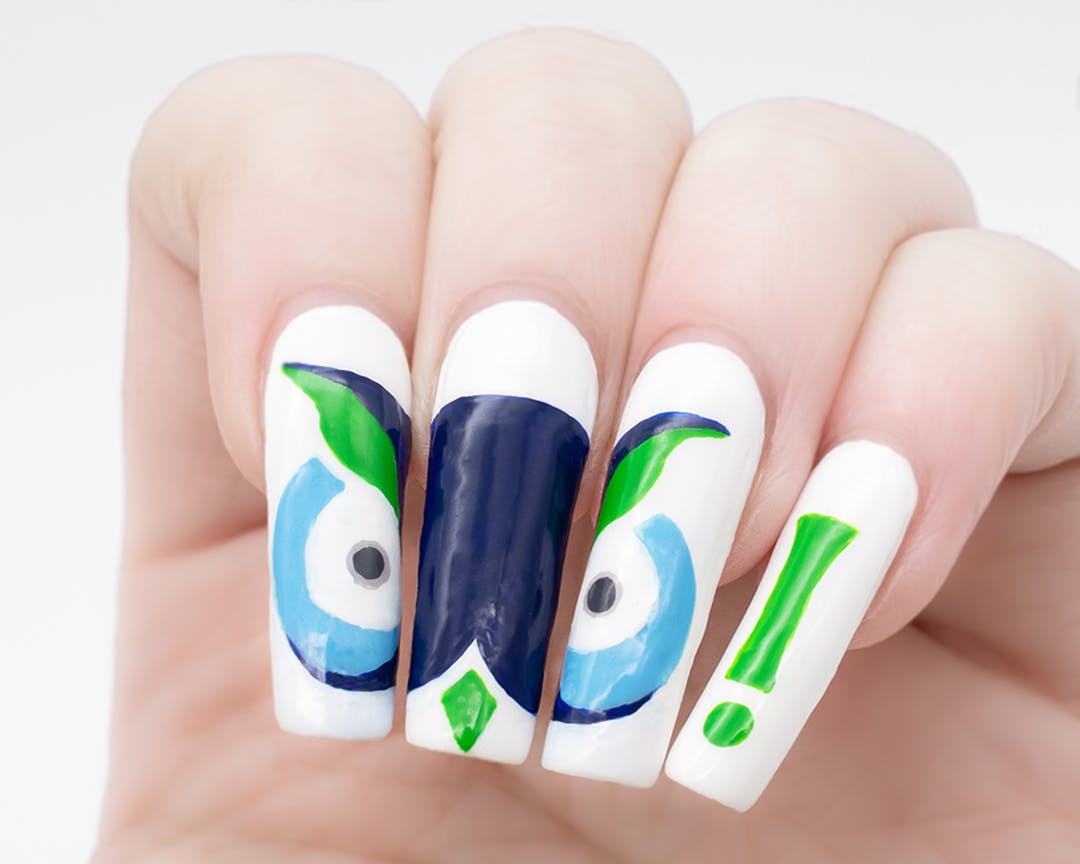 Chloe designed PA Cyber-themed nail art.